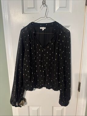 Blu Pepper Black Sheer Blouse with Gold Dot Print